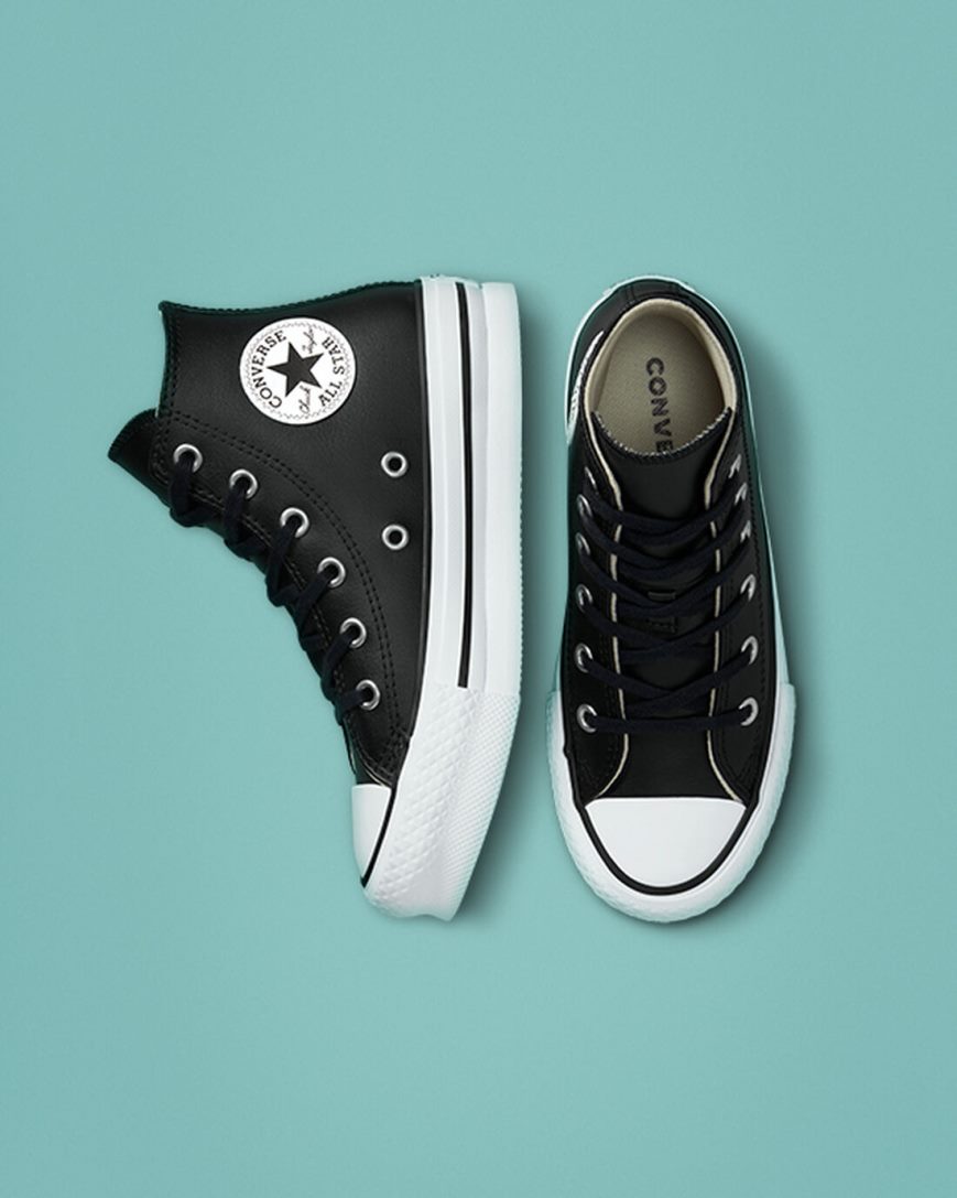 Zapatos Plataforma Converse Chuck Taylor All Star Lift Cuero Altas Niña Negras Beige Blancas | PE EWP548